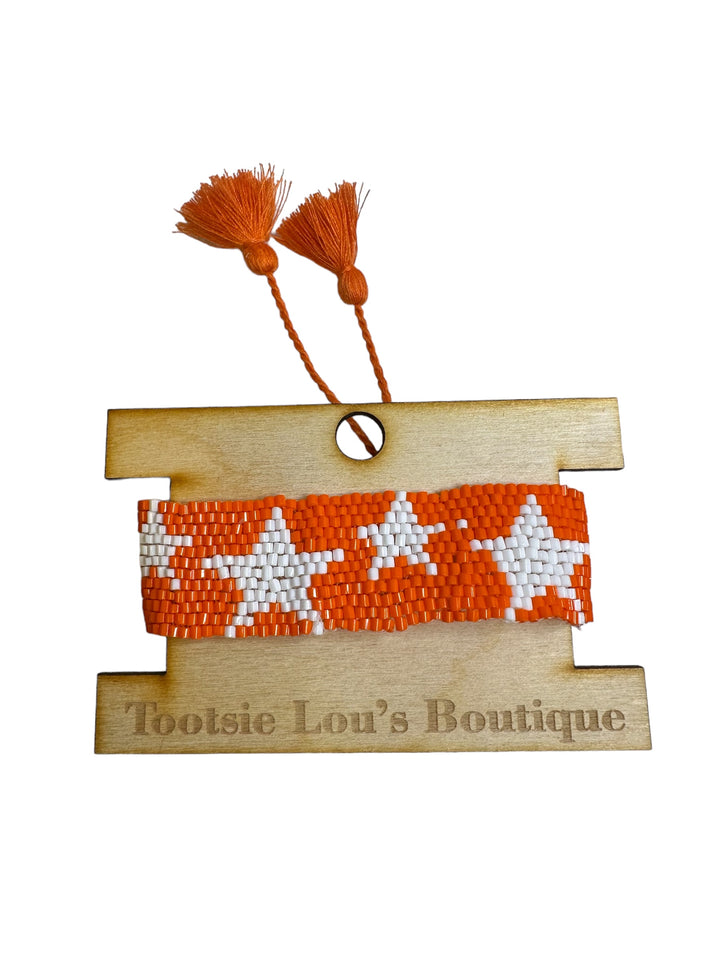 Orange & White Star Beaded Bracelet