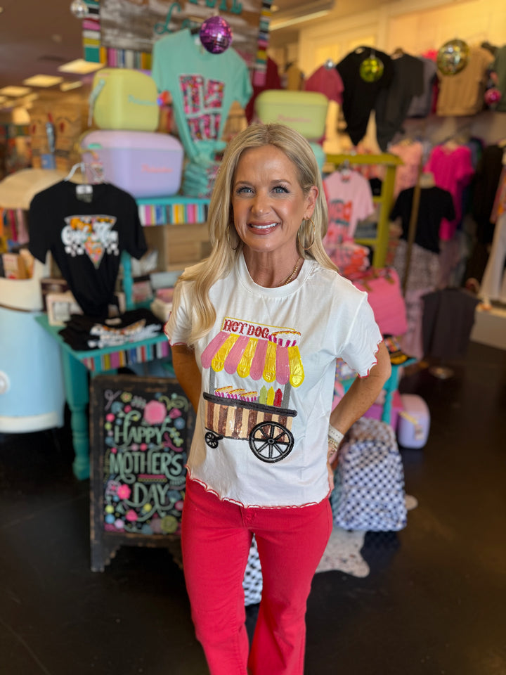 Queen Of Sparkles White Frill Hot Dog Stand Tee