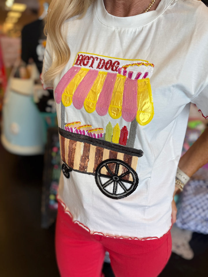Queen Of Sparkles White Frill Hot Dog Stand Tee
