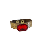 Gold Leather Cuff & Red Rhinestone Bracelet