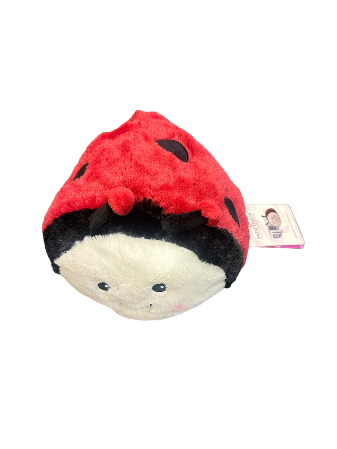 Ladybug Warmies® plush with red body, black spots, microwavable, lavender-scented, and weighted for comfort, safe for all ages.