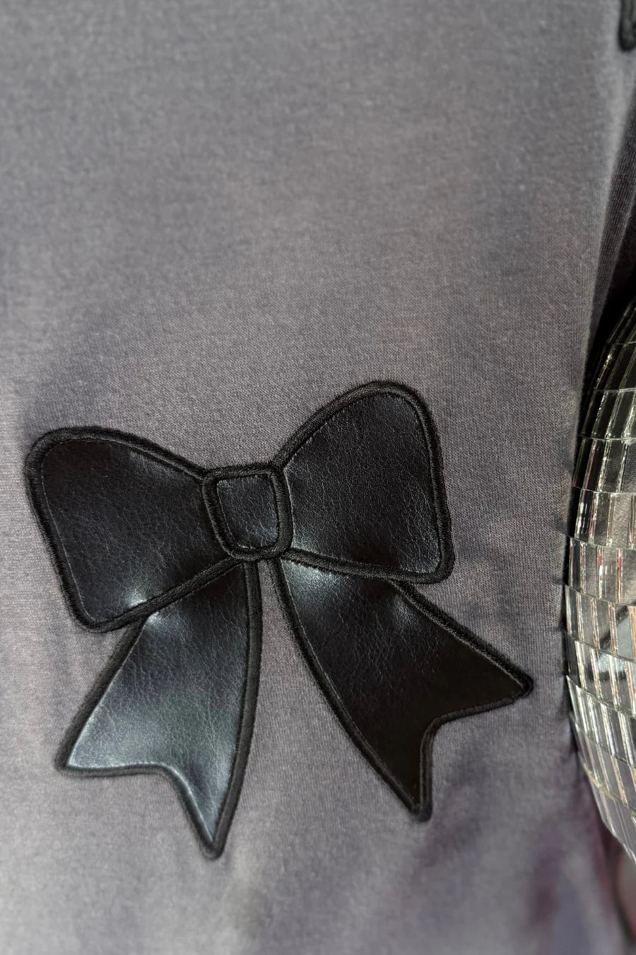 Gray Faux Leather Bow Oversized Tee