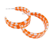 Orange Checkered Hoop Earrings