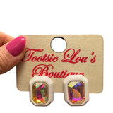 White Rhinestone Rectangle Stud Earrings