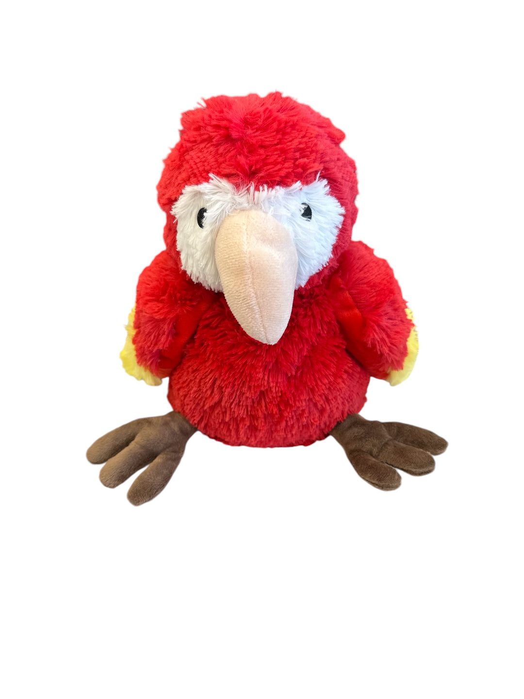 Colorful 13-inch Parrot Warmies plush, weighted and scented with French lavender, designed to be microwaved for warmth or chilled for cooling relief.