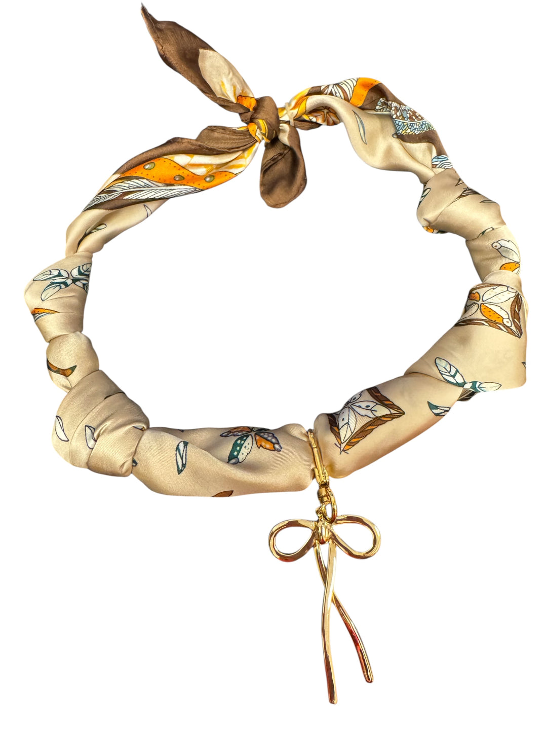 Cream/Brown Scarf Bow Charm Necklace