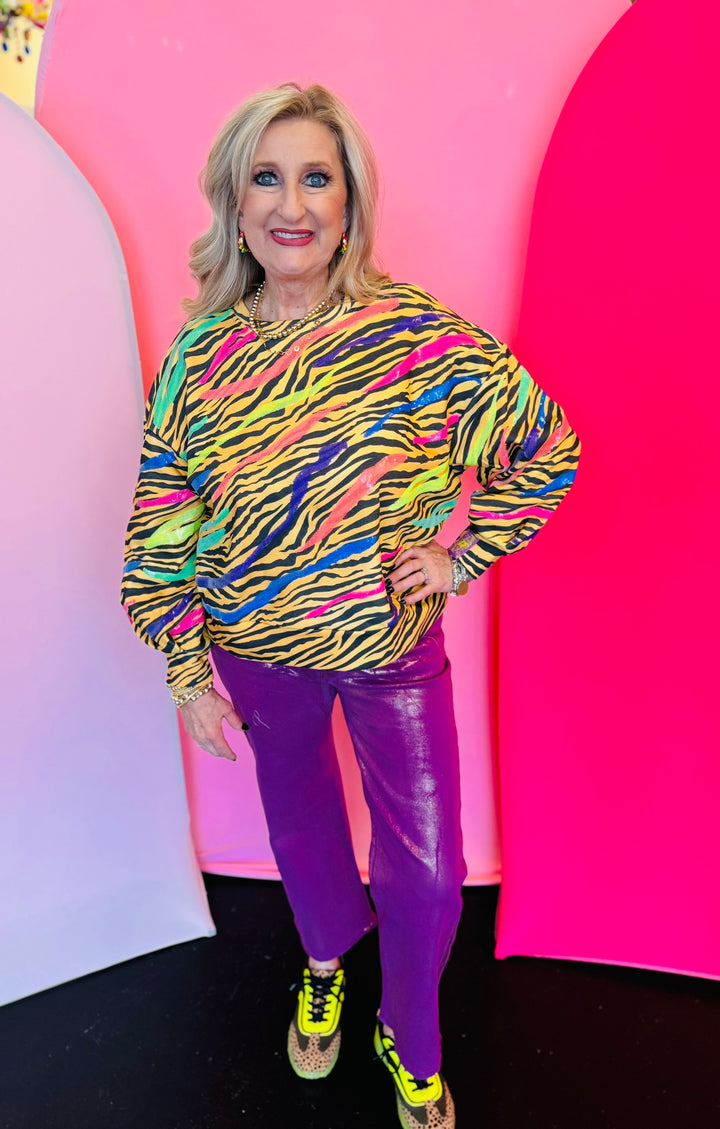 Magenta Metallic Wide Leg Jeans