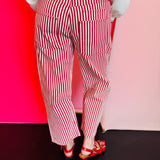 Red Striped Twill Barrel Pants