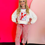 Red Striped Twill Barrel Pants