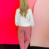 Red Striped Twill Barrel Pants