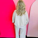 Sand Beige Ribbed Pullover Pant Set