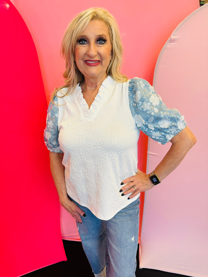 White & Denim Textured Top