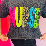 Dark Leopard Nurse Appliqued Tee