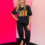 Black Leopard Teacher Appliqued Tee