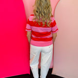 Red & Pink Colorblock Stripe Top