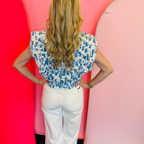 Embroidered Abstract Ruffle Smocked Top