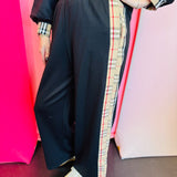 Plaid Side Stripe Wide Leg Pants