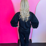 Plaid Trim Puff Sleeve Top