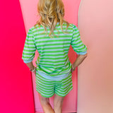 Green Stripe Puff Sleeve Set
