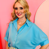 Sutton Pool Blue Button Up Top