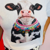 Jewel Collared Cow Tee (White)