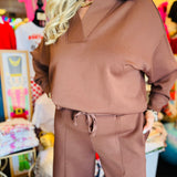 Brown Collared Pullover Pant Set