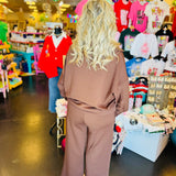 Brown Collared Pullover Pant Set