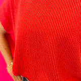 Red Raised Ribbed Cap Sleeve Top