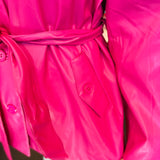 Hot Pink Pleather Tie Waist Button Down Jacket
