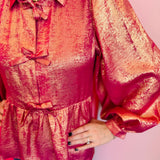 Fuchsia Metallic Bow Peplum Top