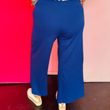 Navy Pintuck Wide Leg Pants