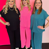 Teal Ribbed Pants Set