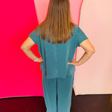 Teal Ribbed Pants Set