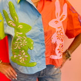 Queen Of Sparkles Multi Colorblock Easter Bunny Cotton Short Sleeve Top