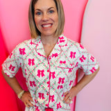 Pretty Lattice Bow Ruffle Pajama Set