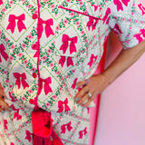 Pretty Lattice Bow Ruffle Pajama Set