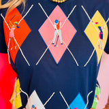 Queen Of Sparkles Navy Multi Argyle Golfer Tee