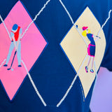 Queen Of Sparkles Navy Multi Argyle Golfer Tee