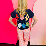 Queen Of Sparkles Navy Multi Argyle Golfer Tee