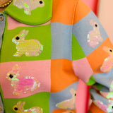 Queen Of Sparkles Pastel Colorblock Easter Bunny Button Up Collar Cardigan
