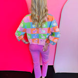 Queen Of Sparkles Pastel Colorblock Easter Bunny Button Up Collar Cardigan
