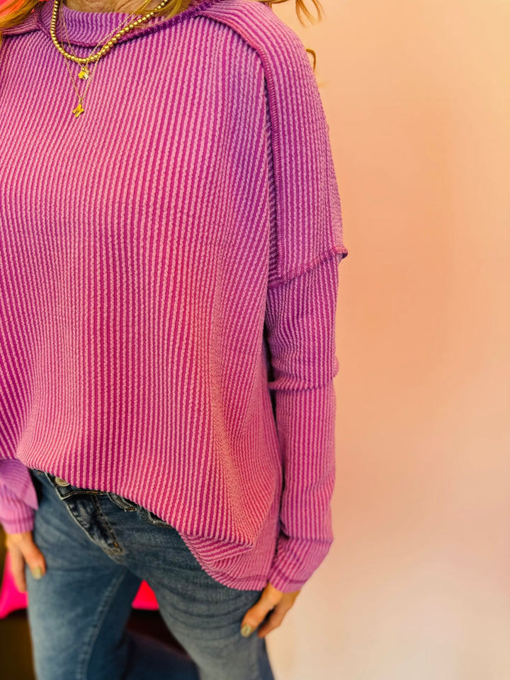 Light Plum Ribbed Boat Neck Top
