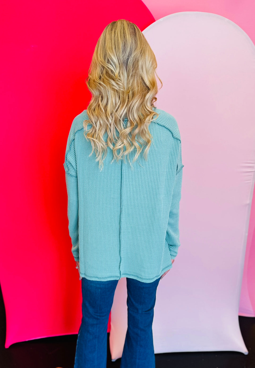 Light Jade Ribbed Boat Neck Top