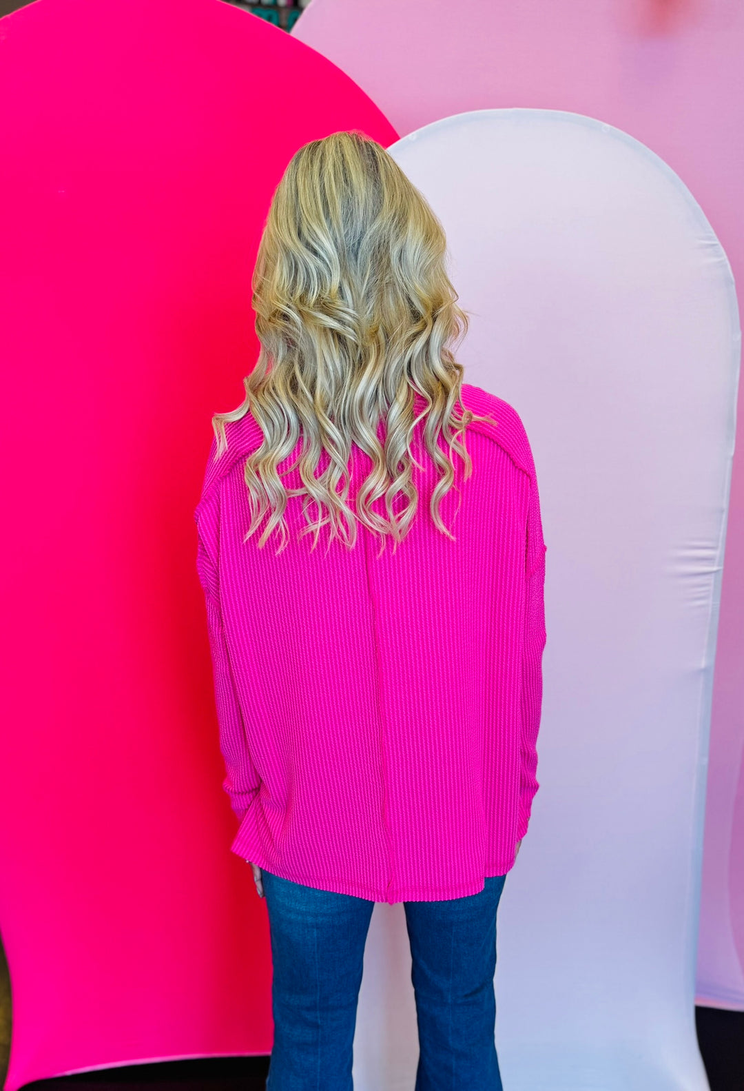 Hot Pink Ribbed Boat Neck Top