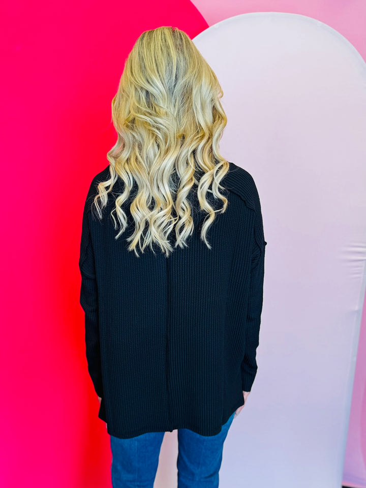 Black Ribbed Boat Neck Top