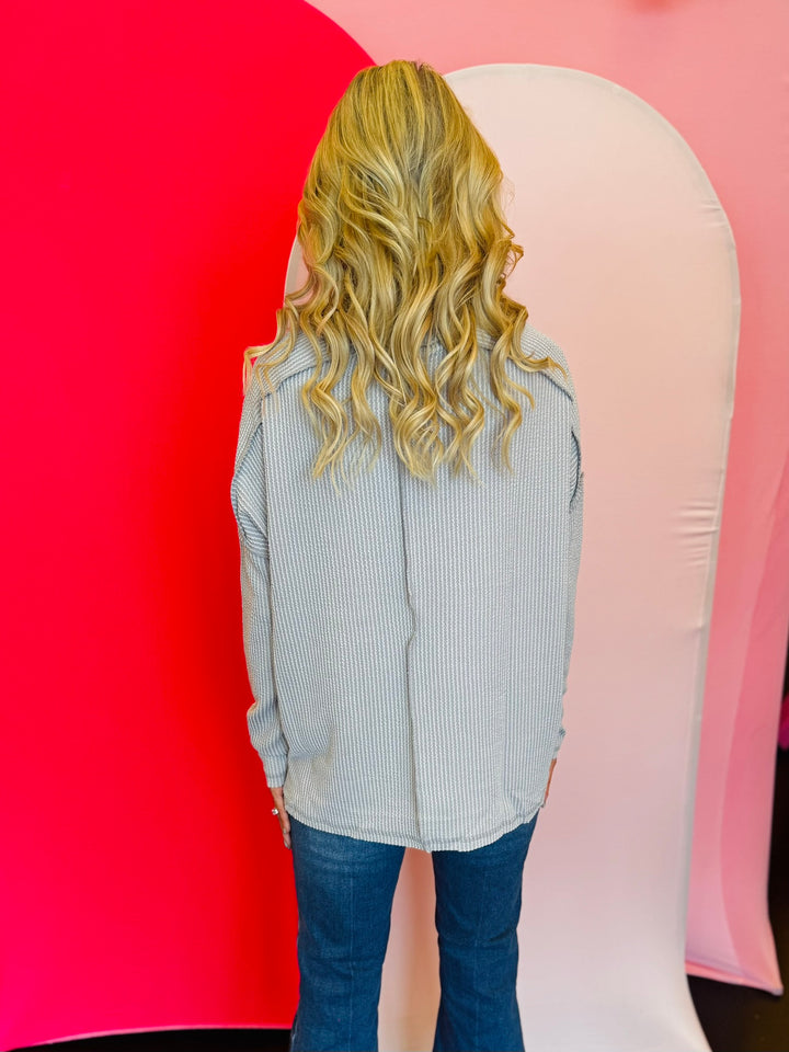 Silver Ribbed Boat Neck Top