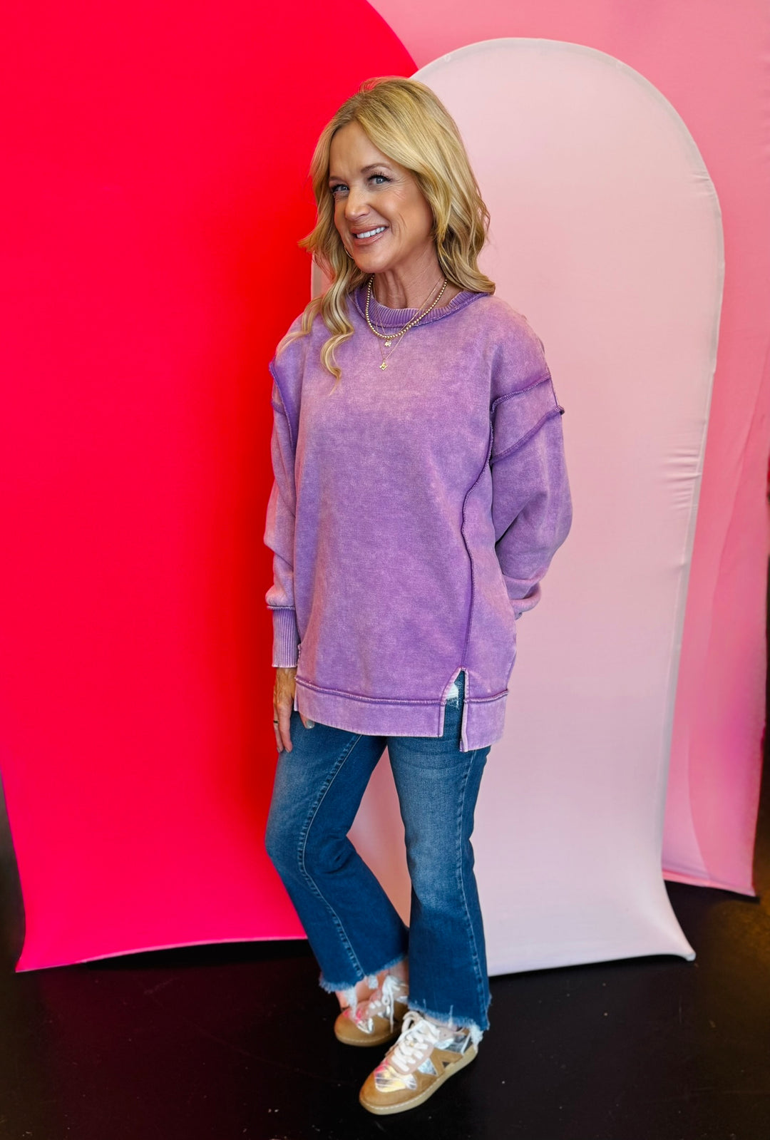 Violet Acid Wash Fleece Sweatshirt