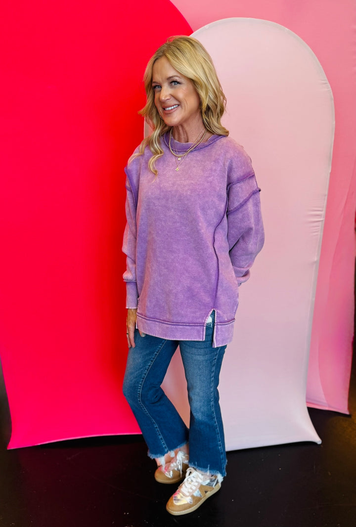 Violet Acid Wash Fleece Sweatshirt