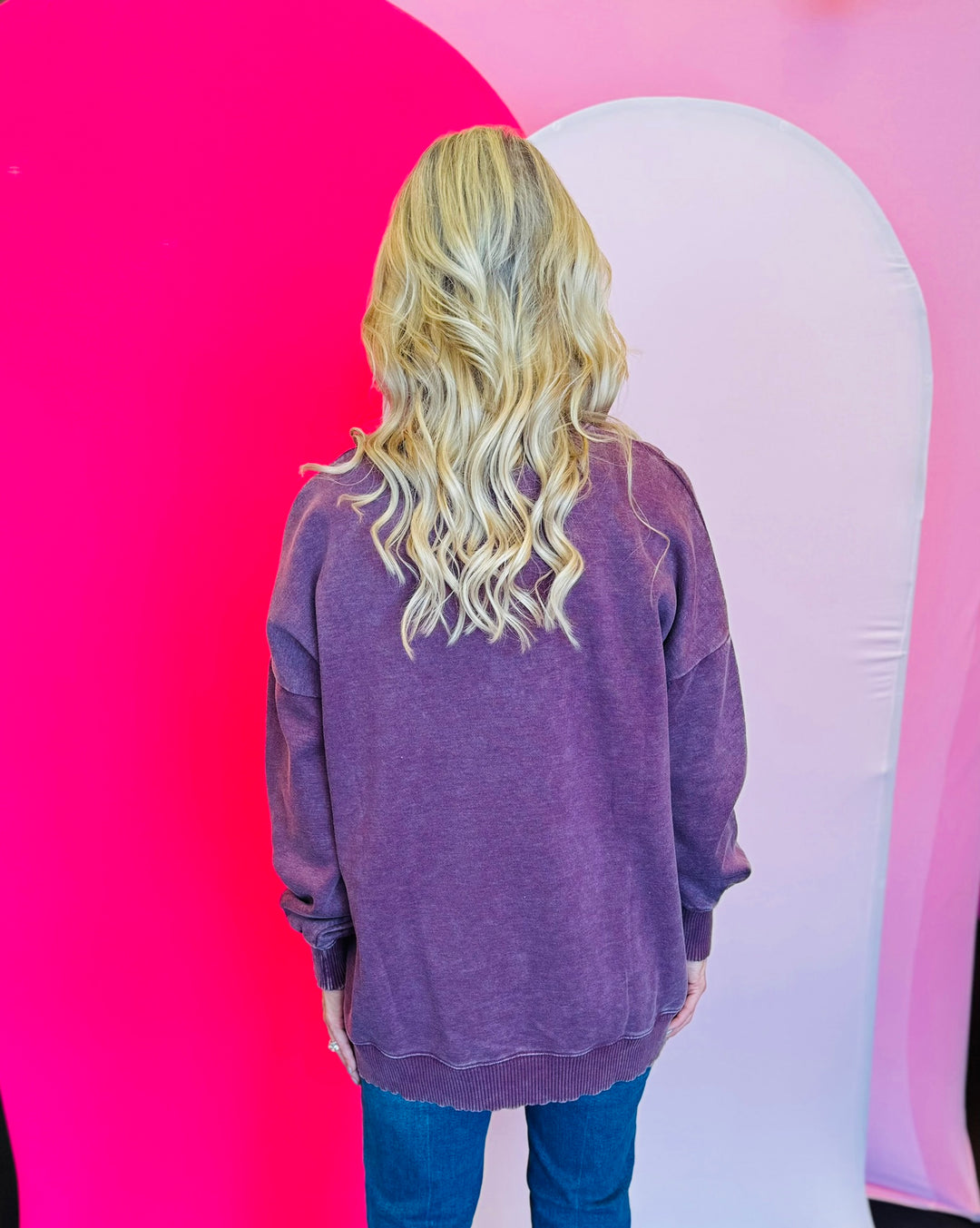 Eggplant Acid Wash Fleece Sweatshirt