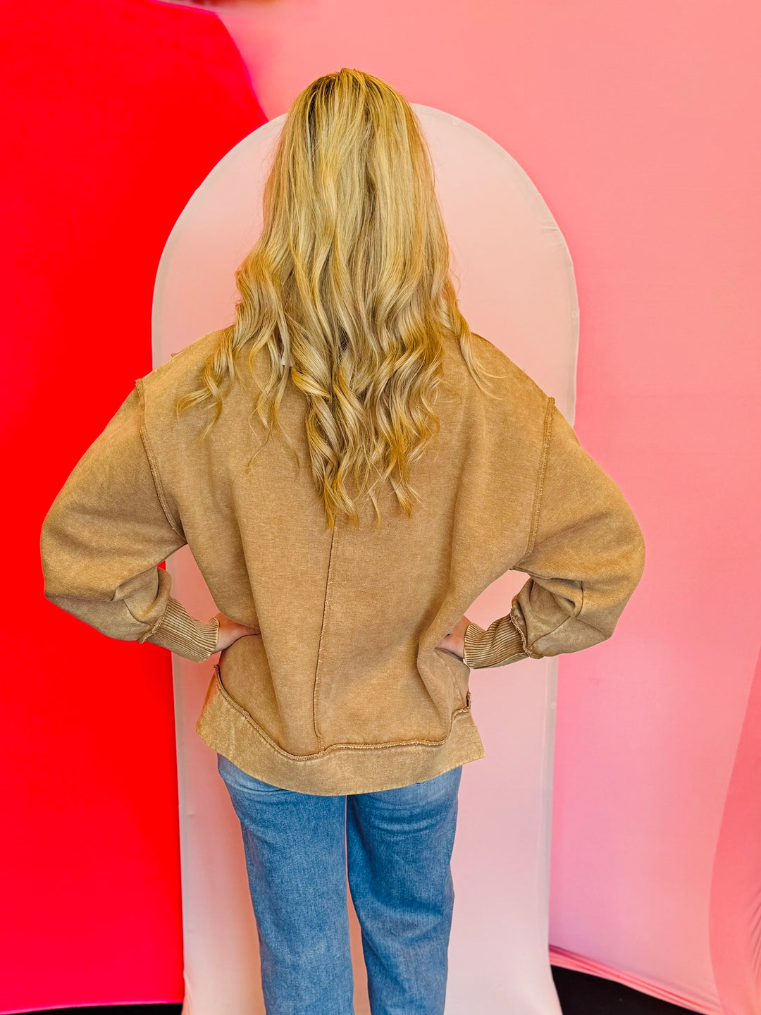 Camel Acid Wash Fleece Sweatshirt